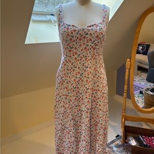 Old Navy White Maxi Dress with Red & Blue Floral Print